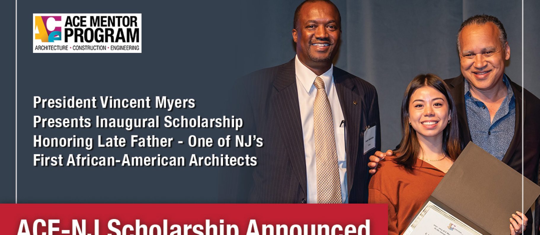 Inaugural E. Harvey Myers Scholarship is Awarded to ACE Mentor Program New Jersey Student from Hightstown High School Image