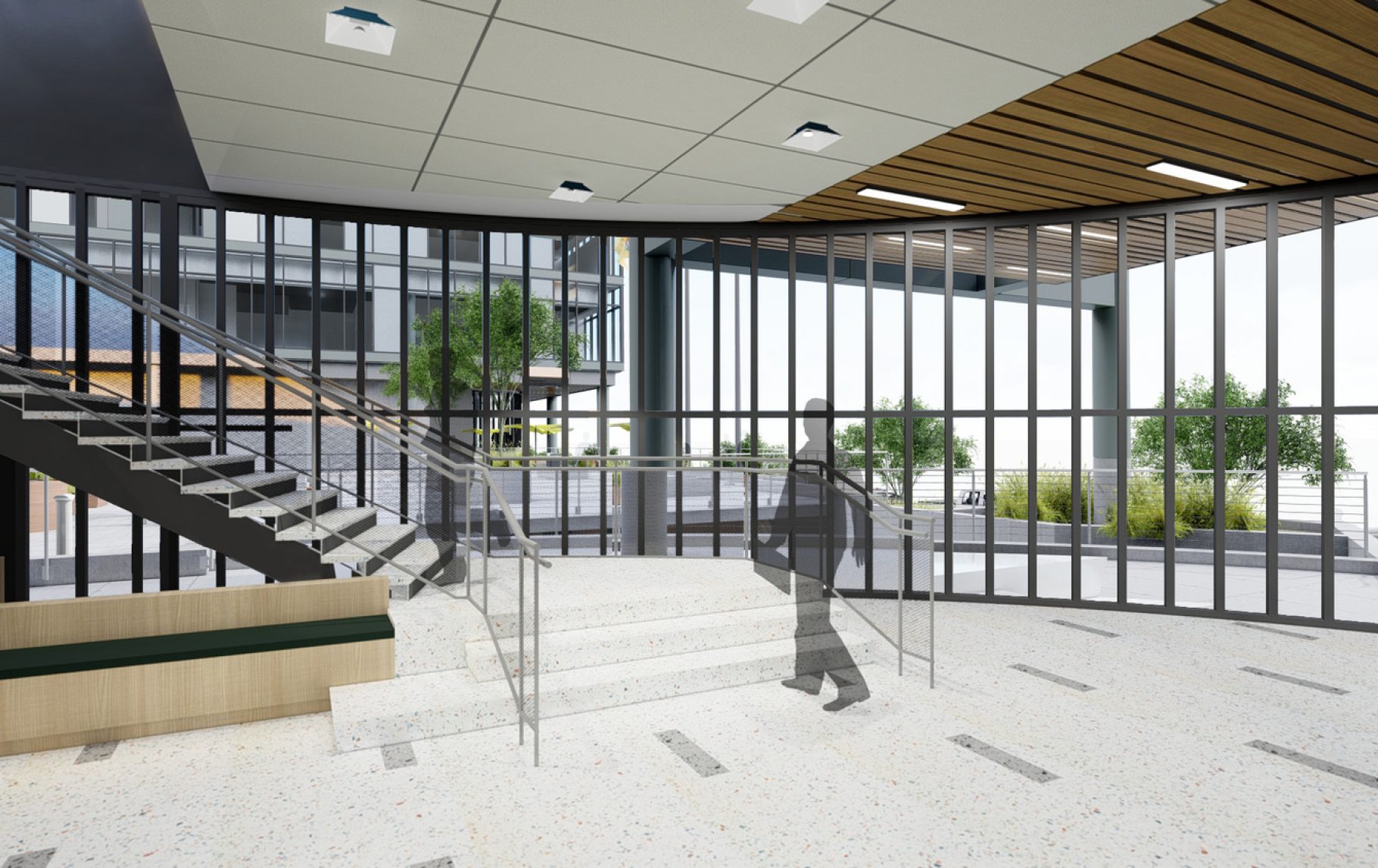 Lobby of the Administration Building Overlooking Public Plaza